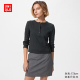 优衣库女装罗纹亨利领T恤/长袖修身短款内搭打底479591 487908 487908/09黑色 L