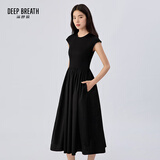深呼吸DEEP BREATH女装天丝棉小飞袖收腰中长款连衣裙A500334 A500335 黑-常规 S (2)
