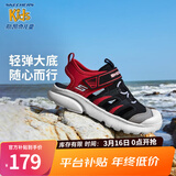 Skechers斯凯奇儿童包头凉鞋男童鞋夏季轻质防滑男大童大头沙滩鞋406511L 黑色/红色/BKRD 30