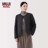 MUJI女式轻量羽绒便携式无领夹克羽绒服女款长袖25年冬季女装外套轻薄 黑色 L （165/88A）