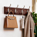 家逸衣帽架壁挂墙壁置物架墙壁挂衣架墙上实木挂钩4钩胡桃色