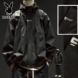 花花公子（PLAYBOY）黑武士冲锋外套男士春秋冬季美式登山户外衣服机能连帽保暖夹克 745黑色【春秋】-高品质 XL (建议140-155斤)
