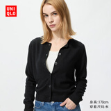 优衣库女装羊绒圆领针织短开衫479672 09 黑色 2XL