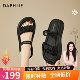 DAPHNE达芙妮两穿凉拖鞋女夏外穿新款夏季仙女风踩屎感平底百搭罗马凉鞋 黑色 4cm 36 (230mm) 标准码