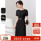 尚都比拉设计感拼接连衣裙夏季高级感气质百褶裙小个子中长裙子 雅黑色 M