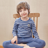 英博伦秋冬儿童内衣男纯棉男童秋衣秋裤套装中大童长袖全棉睡衣男 80287兰条 110