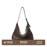 裘真【明星推荐】经典hobo包植鞣牛皮腋下通勤休闲饺子女包 咖啡色-大号 小包/大包