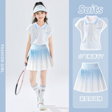 moonkids女童夏季套装速干运动服儿童凉感短袖大童裙子网球羽毛球