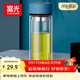 富光男女士双层玻璃杯 高硼硅玻璃304茶隔水杯子 带茶隔泡茶杯400ml