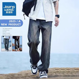 真维斯（Jeanswest）牛仔裤子男士款春秋季美式复古休闲直筒潮牌冬装宽松百搭阔腿长裤 8374青蓝色 XL （建议135-160斤）