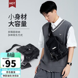 第九城（V.NINE）斜挎包男士大容量女生单肩包男运动腰包胸包休闲小背包收纳袋黑色