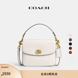 蔻驰（COACH）经典标志CASSIE19号单肩斜挎包翻盖春季女包 黄铜色硬件/粉白色(新版）