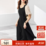 尚都比拉法式连衣裙夏季中长款a字裙泡泡袖系带收腰显瘦裙子 黑色 M 