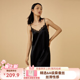 金三塔商场同款真丝睡衣女100%桑蚕蕾丝花边v领真丝吊带裙睡裙七夕礼物 黑色7100 XL