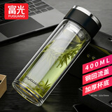 富光 玻璃杯 双层玻璃泡茶杯子 带过滤网水杯 男女士车载办公便携水杯 400ml黑色【不锈钢回流盖】