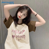 真维斯（Jeanswest）设计感小众短袖t恤女2026新款夏季学院风插肩撞色纯棉休闲上衣服