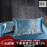 枕水人家真丝枕套100%桑蚕丝枕头套单个加厚宽边丝绸双面枕芯内胆套一对装 蓝色多瑙河 一对 48cm*74cm