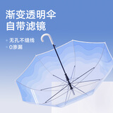 天玮伞业长柄透明伞大号直杆加固伞骨简约渐变色透明伞蓝色纯色成人便携