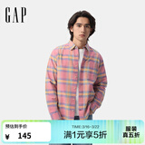GAP男装春季经典基础款纯棉翻领长袖衬衫常规上衣美版488512 粉色格纹 S 美码 M亚洲码175/92A