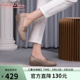 金利来（Goldlion）女鞋妈妈皮鞋一脚蹬浅口女单鞋坡跟圆头乐福鞋 G662330071 杏色37