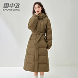 雪中飞羽绒服女长款过膝新款柔软百搭收腰显瘦连帽保暖加厚外套 米白 L