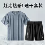 艾伦伯顿（Alen Botun）运动套装男健身服速干冰丝休闲短袖夏季薄款t恤训练篮球跑步服 161灰宽松两件套【冰凉触感】 M(115-130)斤