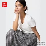 优衣库女装竹节纱V领T恤/短袖棉白T上衣打底内搭483576 00 白色 M /160/84A