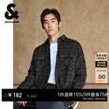 杰克·琼斯（JACK&JONES）男装春季宽松翻领格纹花呢潮流百搭小香风外套男长袖衬衫夹克男士 E40黑色 S 170偏大,建议拍小一码
