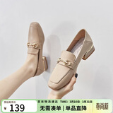 ZHR则则单鞋女英伦风舒适方头乐福鞋女两穿粗跟透气皮鞋女 K196 杏色 37