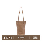 裘真慵懒遇水桶包女腋下单肩包复古通勤包头层植鞣牛皮包包 大象灰-小号