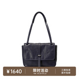 裘真复古001邮差包女单肩通勤大容量斜挎包植鞣头层牛皮包 蓝色-中号 售罄不预售
