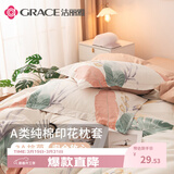 洁丽雅（Grace）枕套A类100%全棉 7A抗菌面料 吸汗枕头套 清雅 一对装 48*74cm