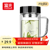 富光双层玻璃杯商务泡茶杯子 大容量男女耐热办公水杯带把黑色320ml