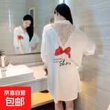 睡衣女夏季冰丝短袖大码高质量衬衫裙高颜值可外穿网红爆款家居服 1182红色蝴蝶蕾丝【单裙子】 XL 120-135斤