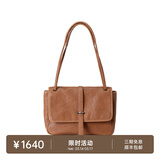 裘真复古001邮差包女单肩通勤大容量斜挎包植鞣头层牛皮包 大象灰-中号