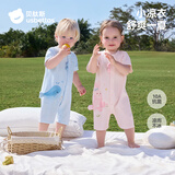 贝肽斯婴儿短袖连体衣夏季薄款透气空调服婴幼儿男女宝宝衣服外出爬服