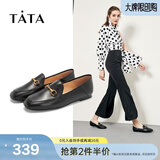 他她（TATA）方头乐福鞋女休闲平底一脚蹬小皮鞋女单鞋春秋款FLC22AM5 黑色 36