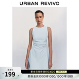 UR春季新款女摩登气质褶皱收腰显瘦无袖连衣裙UYY750030 淡蓝 XL