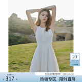 范思蓝恩夏季腰精裙气质收腰无袖背心连衣裙女夏季新款海边度假显瘦裙 瓷白色-无袖 S