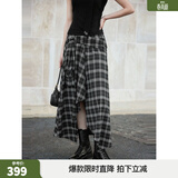 ELLE【维希格学院】不规则黑白格纹半身裙女2026春季新款时尚裙子 黑白 XL