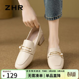ZHR则则单鞋女新款优雅珍珠扣乐福鞋女通勤粗跟小皮鞋女两穿女鞋K170米37
