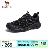 骆驼（CAMEL）踏山男士户外登山复古皮面休闲低帮徒步鞋 G14A342696 夜黑色 41