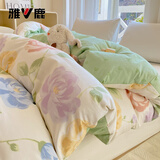 雅鹿100%全棉床上四件套纯棉裸睡床单被套家用床笠被罩宿舍单人三件套 玫瑰花海【100%纯棉 适合裸睡】 1.8m 床单款 四件套-被套200*230cm