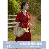 独束大码女装法式小翻领连衣裙女夏季新款遮肉显瘦雪纺裙子 红色 2XL （尺码：4）