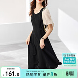 尚都比拉法式连衣裙夏季中长款a字裙泡泡袖系带收腰显瘦裙子 黑色 L 