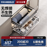 悍高（HIGOLD） 厨房橱柜拉篮碗架抽屉式碗篮加厚304不锈钢底板调味篮双层碗碟篮 750柜2层-L系列套装