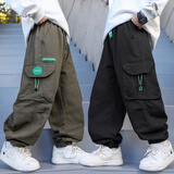 梦想邦尼男童裤子春秋款儿童宽松时髦工装裤2026新款中大童男孩春装休闲裤 21055款-军绿色【春秋单裤】 120 cm