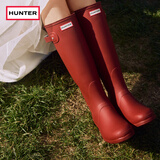 HUNTER雨靴户外露营女鞋惠灵顿经典英伦防水防滑骑士靴女长筒女靴高筒靴 哑光军红色/MLR 38