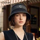 CACUSS渔夫帽女春夏遮阳帽纯棉轻奢户外太阳帽女老花盆帽显脸小 黑色