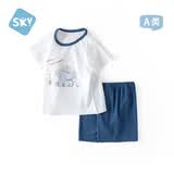 舒贝怡婴儿衣服儿童短袖套装夏季男女宝宝纯棉短裤两件套外出服藏青90